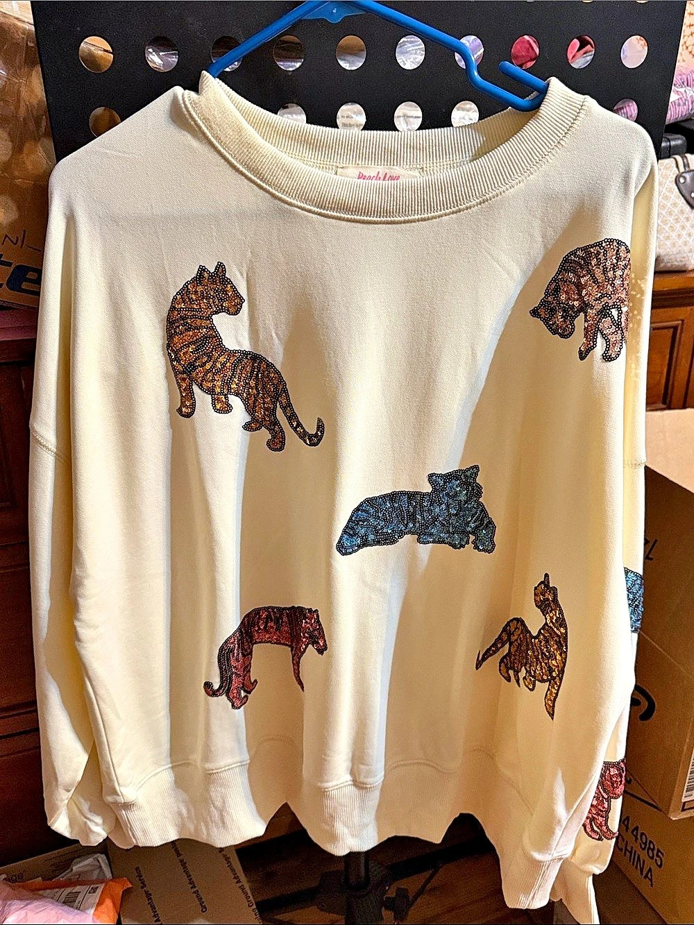 Peach Love Animal Graphic Sweatshirt in Cream- New without tags